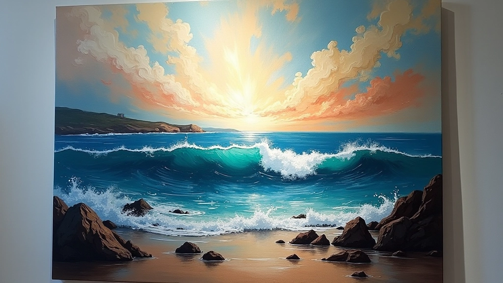 Abstract expressionist artwork with bold gestural brushstrokes and emotional color combinations inspired by coastal landscapes