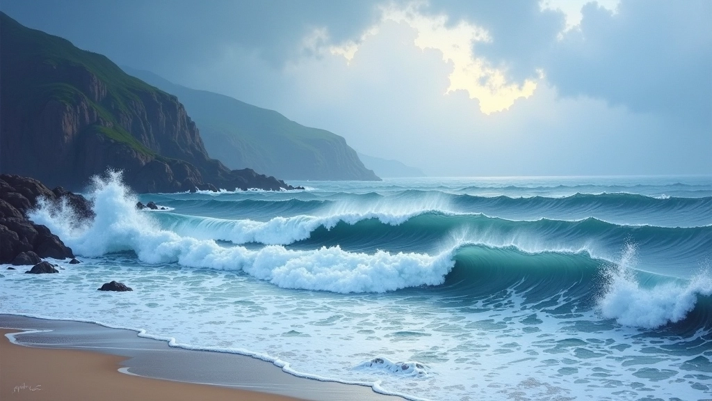 Coastal Storm Study - oil painting of turbulent Atlantic waves