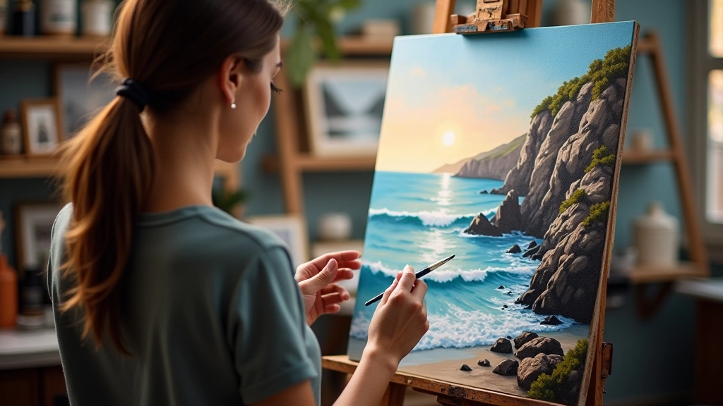 Oil painting demonstrating landscape technique at the seascape studio